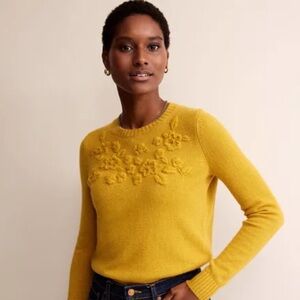 Boden Embroidered Crew Neck Sweater Dijon XL